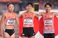 女子800mで４位の久保凛、男子800mで64年ぶりの金メダルの落合晃、男子5000mで銀メダルの山口智規。写真：梅月智史（THE DIGEST写真部）