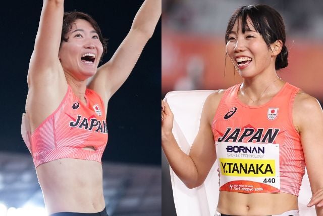 アジア大会を制した（左から）諸田と田中。(C)Getty Images、梅月智史（THE DIGEST写真部）