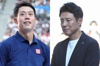現役生活に終止符を打った錦織圭(左）の成長を少年時代から見守ってきた松岡修造氏（右）が改めてその偉大な功績を称えた。写真：滝川敏之