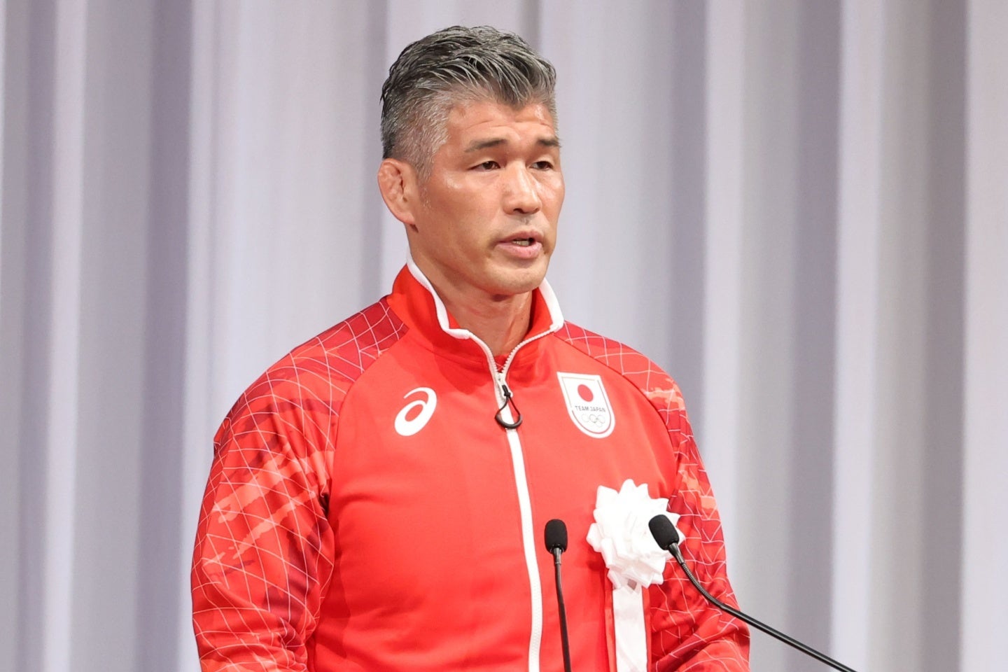 統括会見に出席した井上康生団長。写真：梅月智史（THE DIGEST写真部）