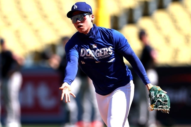 NLDSでロースター入りしたドジャースのキム・ヘソン。(C)Getty Images