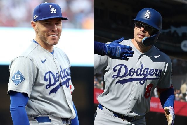 ブレーブス戦の４回にホームランを放った（左から）フリーマンとヘルナンデス。(C)Getty Images