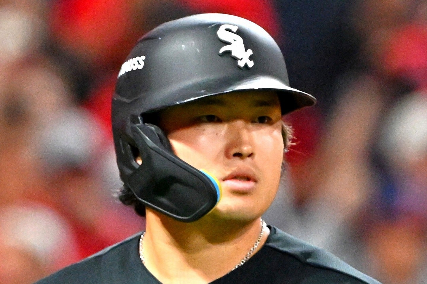 ガーディアンズ投手陣に対して４三振と苦しんだ村上。(C)Getty Images