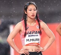 女子4×100mリレーで第２走者を務め銅メダルを獲得した三浦愛華。写真：梅月智史（THE DIGEST写真部）