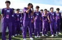 箱根駅伝の予選会で13位だった立教大でチームトップだった原田（一番左）。写真：梅月智史（THE DIGEST写真部）