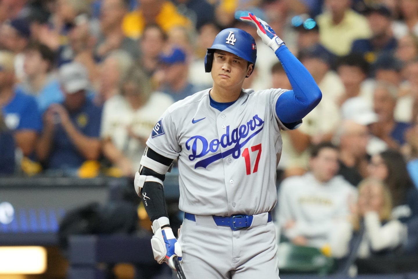 ブルワーズとのNLCSで敗退したドジャースの大谷翔平。(C)Getty Images