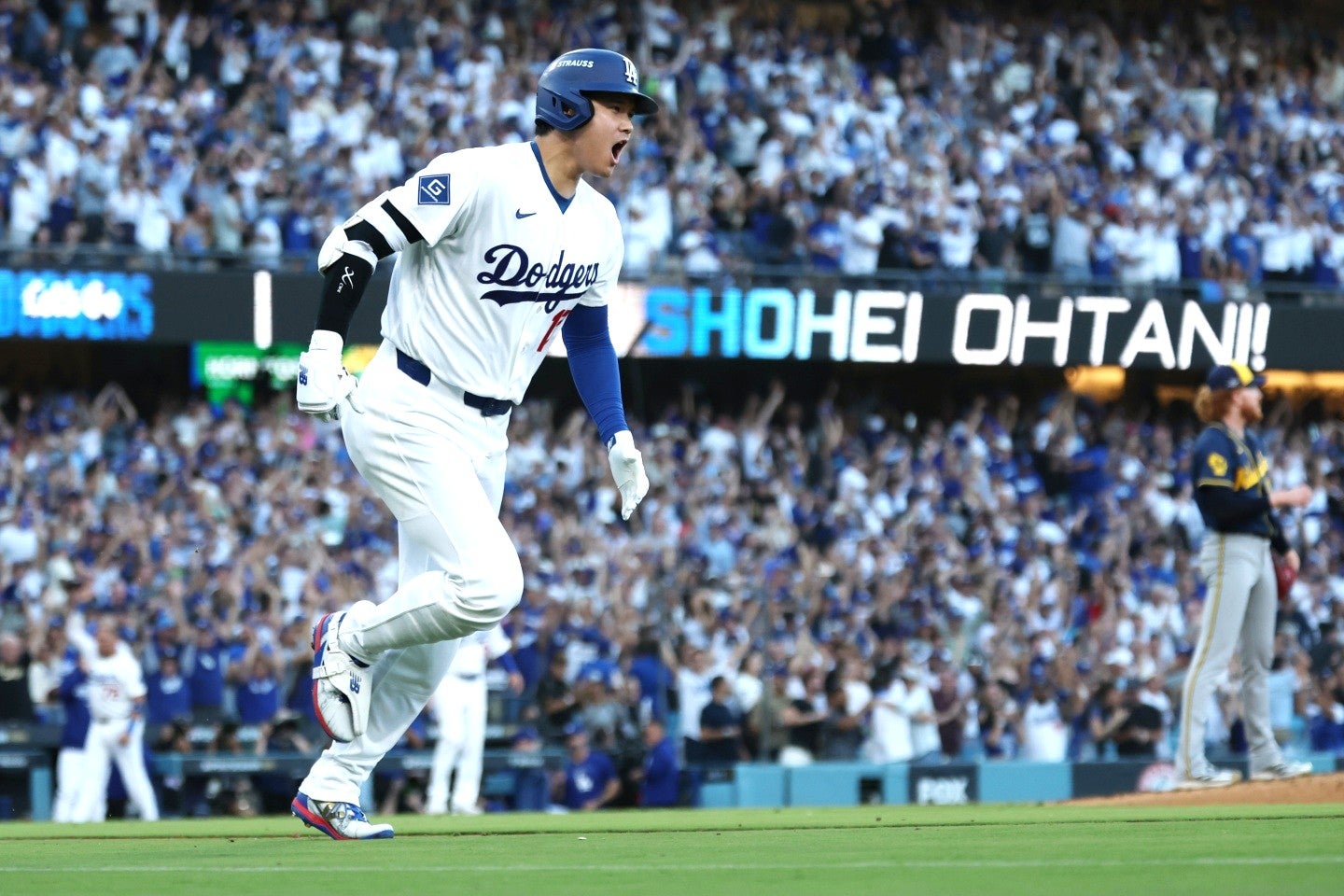 NLCS第４戦で３ランHRを放った大谷翔平。(C)Getty Images