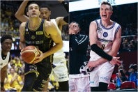 ホーキンソン(右)とエドワーズ(左)がＢリーグ通算500試合出場。ともに通算56番目の達成者となった。(C)B.LEAGUE