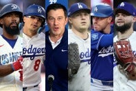 左から、T・ヘルナンデス、K・ヘルナンデス、フリードマン編成本部長、スクーバル、フリーマン、パヘス。(C)Getty Images