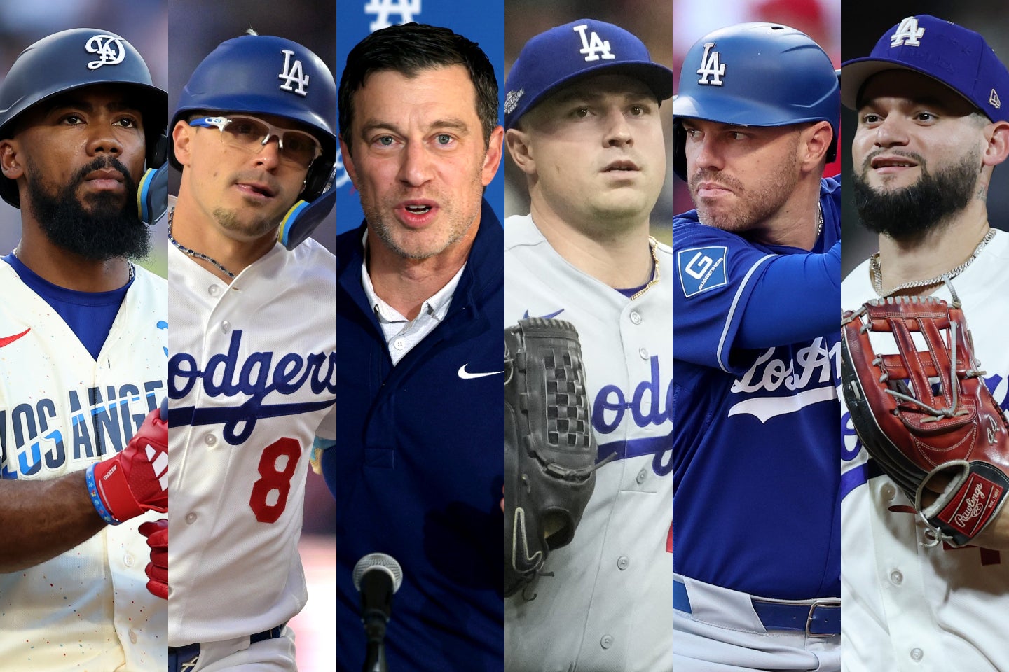 左から、T・ヘルナンデス、K・ヘルナンデス、フリードマン編成本部長、スクーバル、フリーマン、パヘス。(C)Getty Images