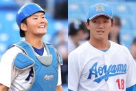 ともに２球団からドラフト１位指名を受けた青山学院大の（左から）渡部と鈴木。写真：梅月智史（THE DIGEST写真部）