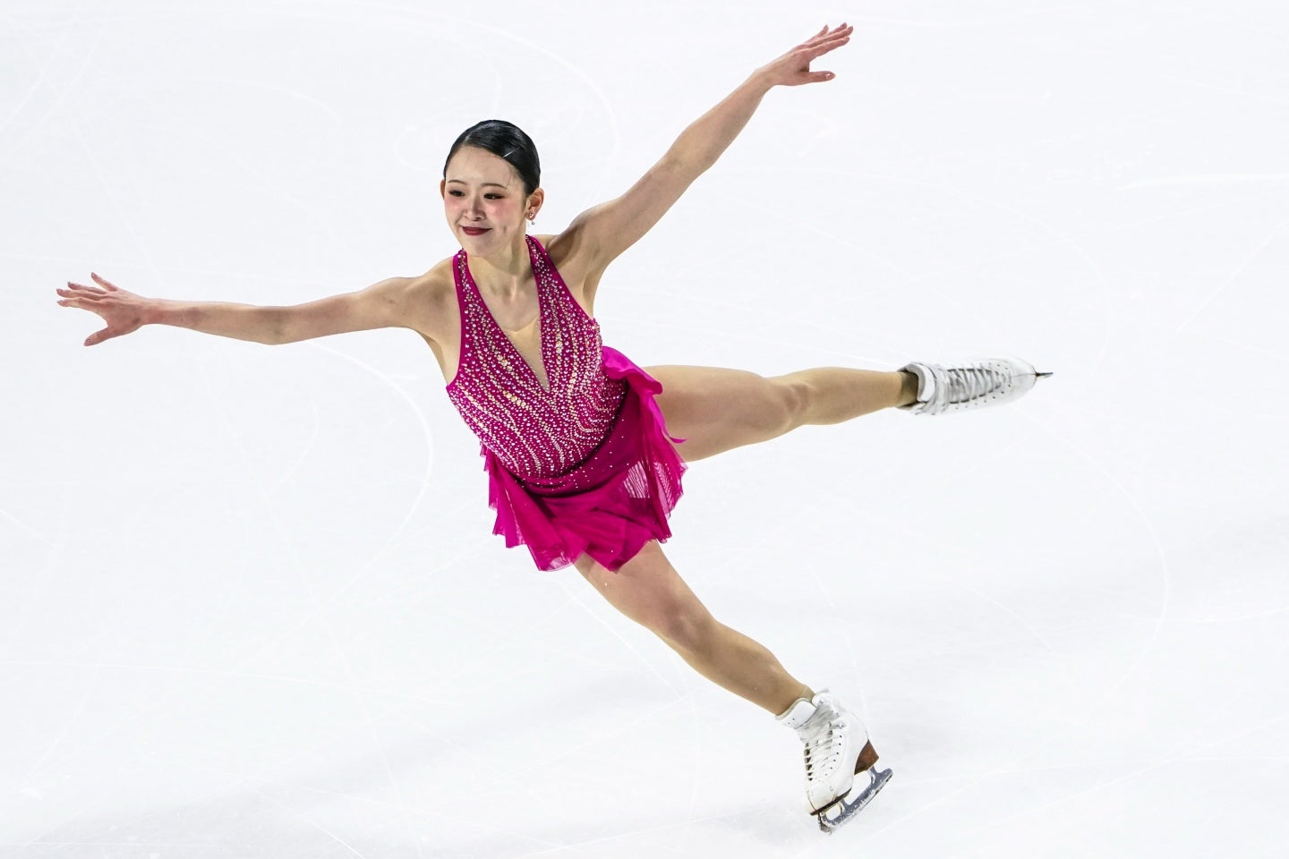 GPフランス大会でSP首位発進を決めた24歳の青木祐奈。(C)Getty Images