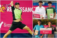 ルネサンス国際オープンで国際下部ツアーでの最高成績となる準優勝を記録した大岐優斗（写真左）。優勝したヒューゴ・ハシモトと準優勝の大岐（右上）。ダブルスは福田／野口が制した（右下）。(C)ルネサンス国際オープン