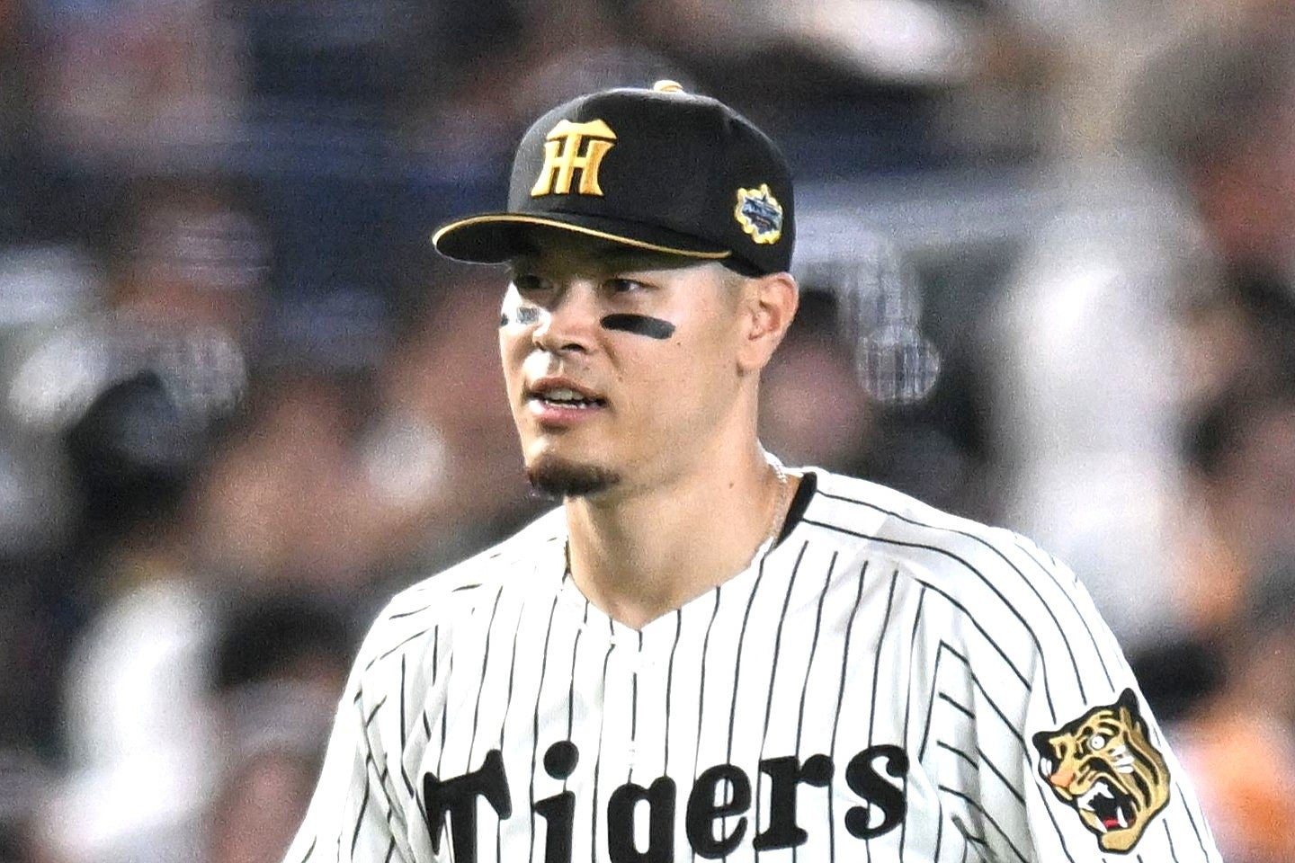 ドジャース移籍の可能性について論じられた阪神の佐藤輝明。写真：鈴木颯太朗