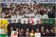 今年も熱戦が繰り広げられた大学王座。男子は法政大学（写真上）、女子は関西大学（写真下）が頂点に立った。写真提供：全日本学生テニス連盟